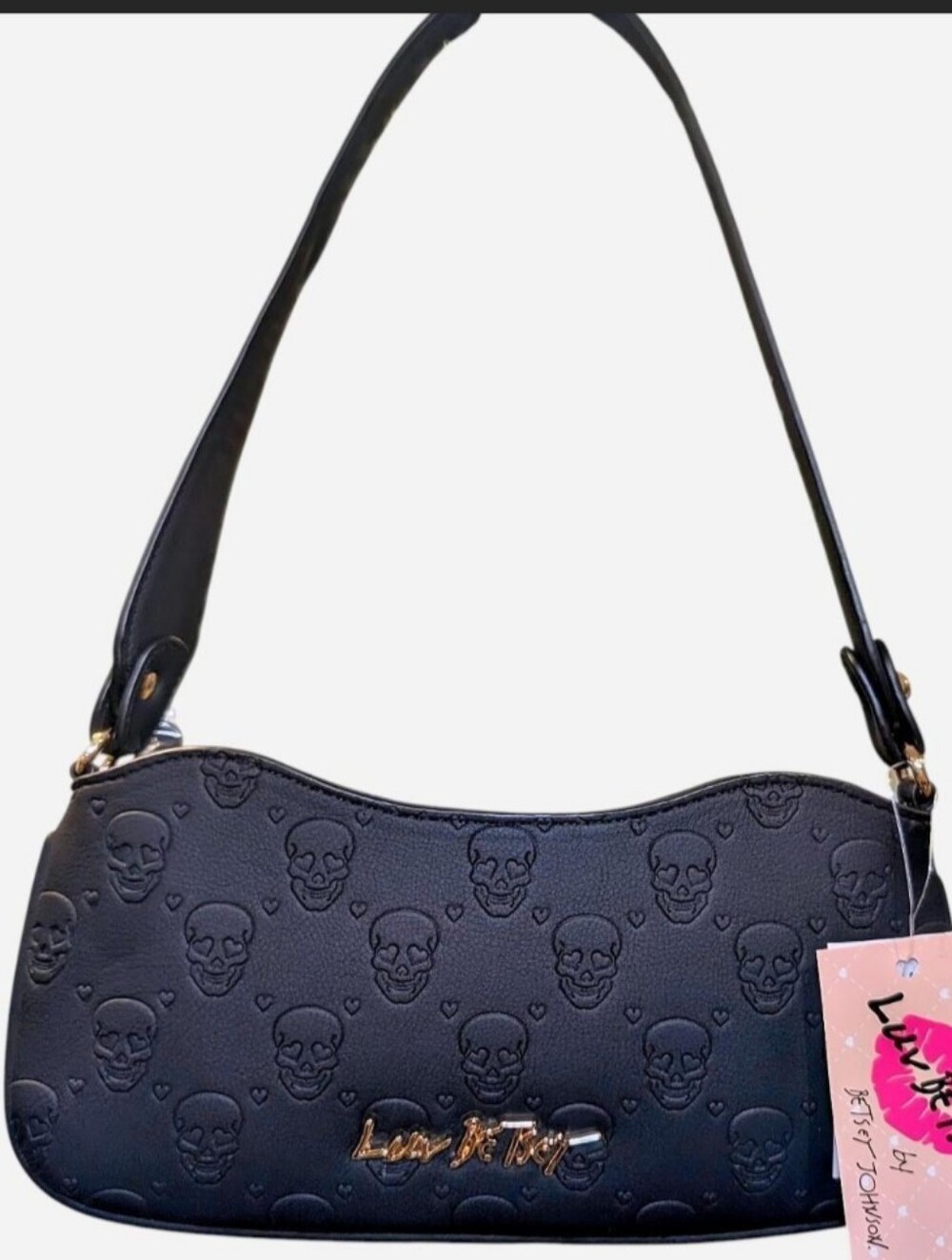 Luv Betsey by Betsey Johnson Gothic Skull Embossed Shoulder Bag Black